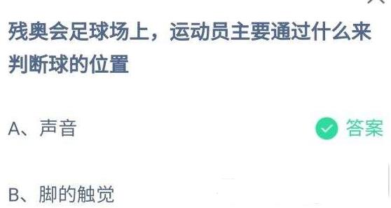 蚂蚁庄园问答残奥会足球场上运动员主要通过什么来判断球的位置 蚂蚁庄园问答残奥会足球场上运动员主要通过什么来判断球的位置